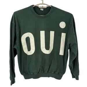 Clare V Womens OUI Cotton Pullover Crewneck Sweatshirt Green Size small